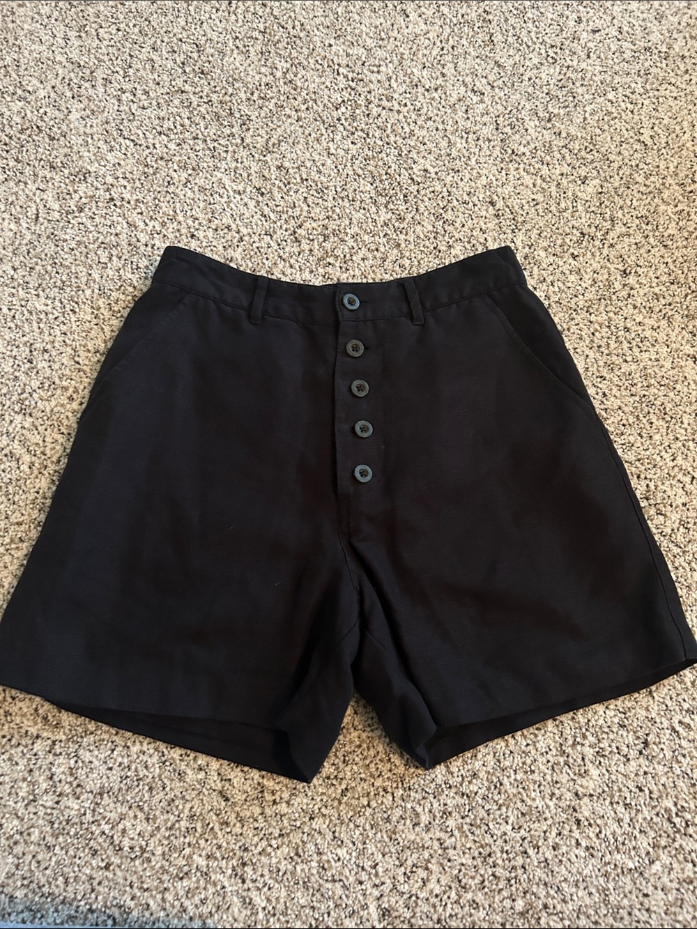 Cotton Linen Blend Black High-Waist Shorts by Onia | Size XS